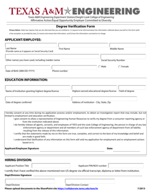 Texas A&M Degree Verification Form