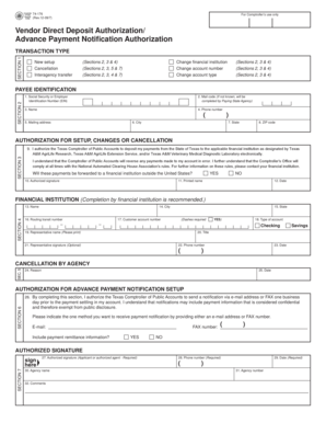 Texas Vendor Direct Deposit Authorization