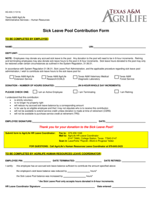 Texas A&M Sick Leave Pool Contribution Form