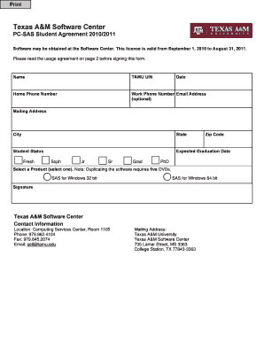 Texas A&M PC-SAS Student Agreement