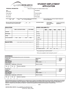 Student Employment Application