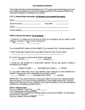 Texas Residency Questionnaire