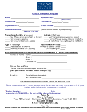 Official Transcript Request Form