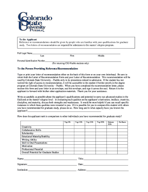 Colorado State University Letter of Recommendation Form