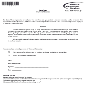 Texas Employee Conflict of Interest Statement