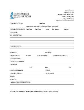Job Sheet Application Form