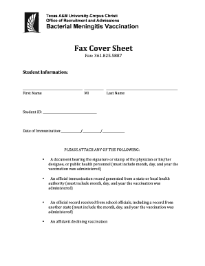 Texas A&M University Bacterial Meningitis Vaccination Form
