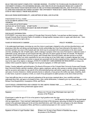 Release of Liability Form - Colorado State University-Pueblo - colostate-pueblo