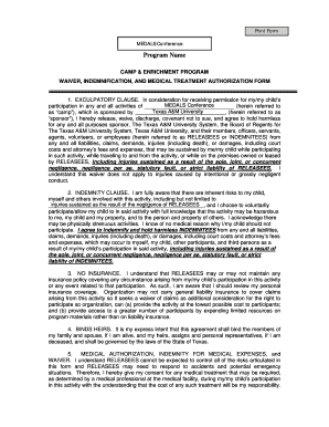 Texas Camp Waiver Form
