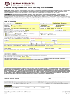 Criminal Background Check Form for Camp Staff/Volunteer