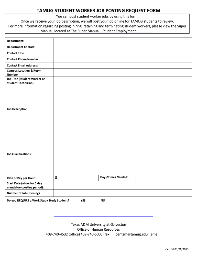 Tamug job posting request form - Texas AandM University at Galveston Preview on Page 1