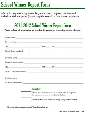 School Winner Report Form