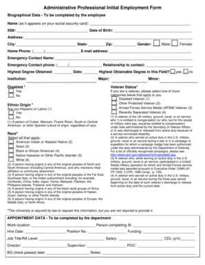 Administrative Professional Initial Employment Form