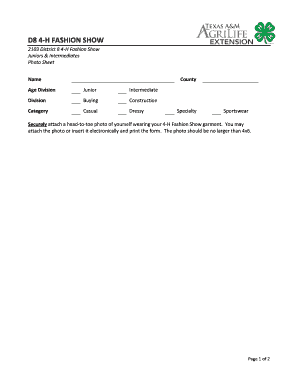 Texas 4-H Fashion Show Entry Form