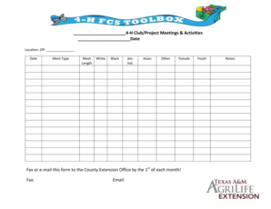 4-H Club Meeting Attendance Form