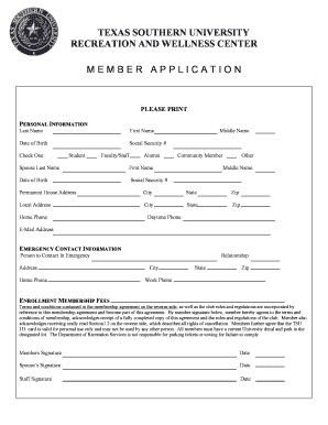 Texas Southern University Recreation and Wellness Center Membership Application