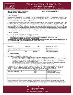 2013-2014 Verification Worksheet
