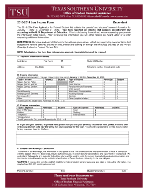 2013-2014 Low Income Form