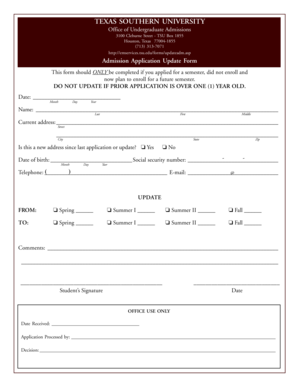 Texas Southern University Admission Application Update Form