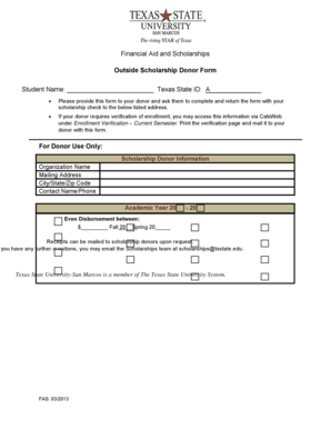 Texas State University Outside Scholarship Donor Form