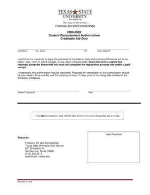 Student Disbursement Authorization Form