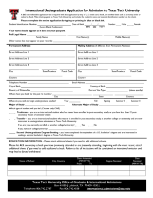 International Undergraduate Application for Admission to Texas Tech University