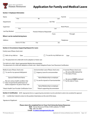 Texas Tech Family and Medical Leave Application
