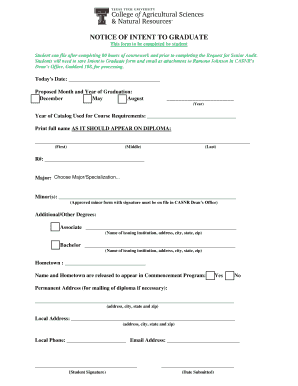 Notice of Intent to Graduate