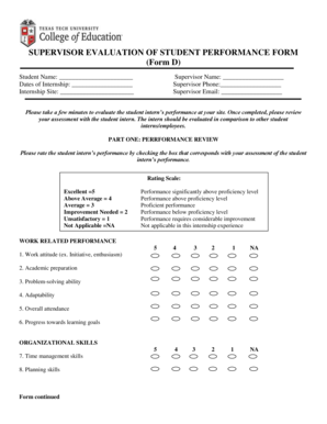 How to make evaluation form - SUPERVISOR EVALUATION OF STUDENT PERFORMANCE FORM