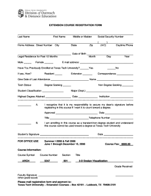 Extension Course Application Form - Texas Tech University