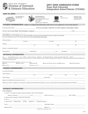 Texas Tech University Admission Form