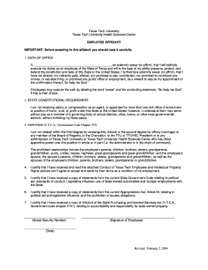 Complete the Employee Affidavit Form. - Texas Tech University - depts ttu