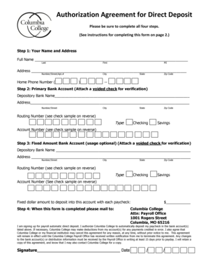 Authorization Agreement for Direct Deposit