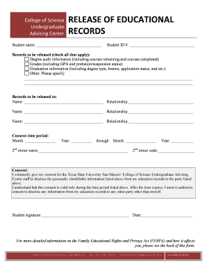 Texas State University Release of Educational Records Form