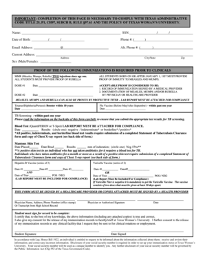 Texas Immunization Form