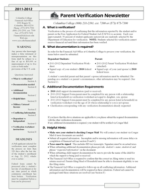 2011-2012 Parent Verification Worksheet