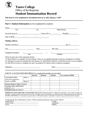 touro college immunization form