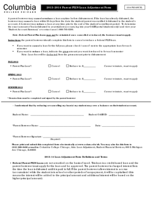 2013-2014 Parent PLUS Loan Adjustment Form