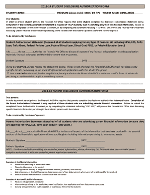 2013-14 Student Disclosure Authorization Form