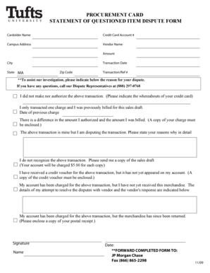 Procurement Card Dispute Form
