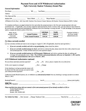 Tufts University Student Dental Plan Payment Form