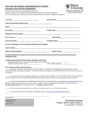 Tulane Undergraduate Housing Application Agreement