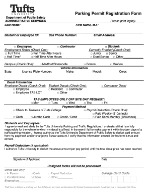 Tufts University Parking Permit Registration Form
