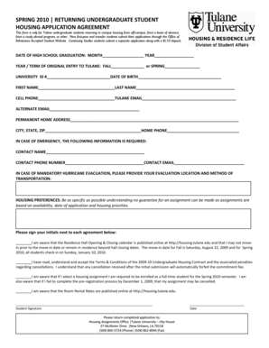 Tulane Returning Undergraduate Housing Application