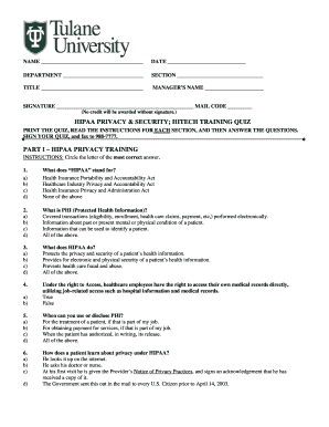 HIPAA Privacy & Security Training Quiz