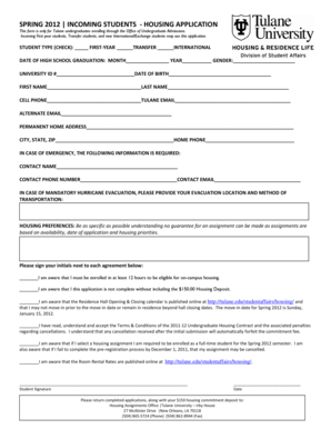 Tulane Housing Application