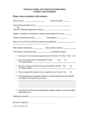 Costume Loan Evaluation Form (PDF) - Arts Outreach - Tusculum ... - arts tusculum