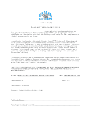 Liability Release Form, located here - Urbana University Athletics - sports urbana