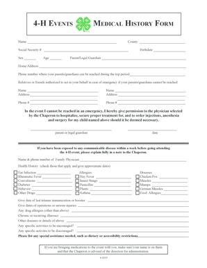 4-H Medical History and Photo Release Form