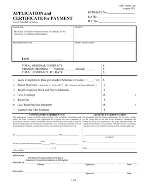 ABC Form C-10 Payment Application